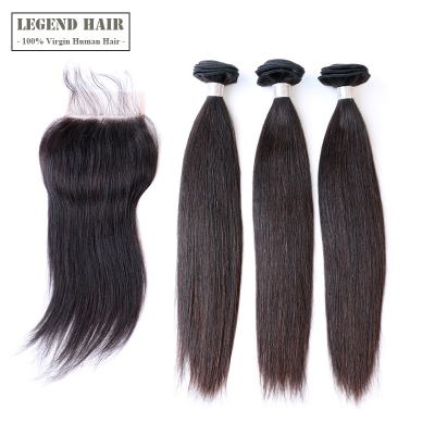 Brazilian Virgin Hair Straight 3 Pcs With A Lace Closure