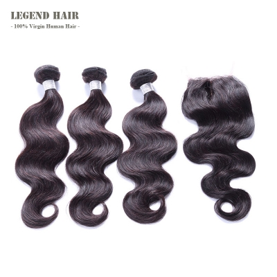 Peruvian Virgin Hair Body Wave 3 Pcs With A Lace Closure