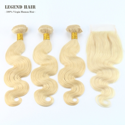 Blonde #613 Body Wave Hair 3 Pcs With A Lace Closure