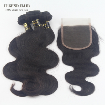 Pure Virgin Raw Hair Body Wave 3 Pcs With A Lace Closure